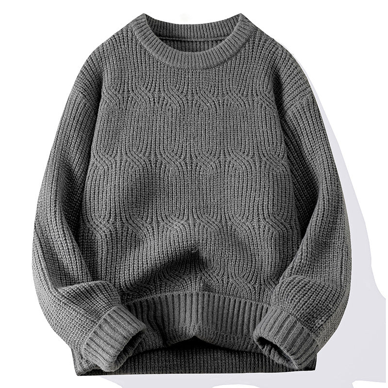 Men's Solid-Colour Retro Crew Neck Long-Sleeve Knitted Sweater