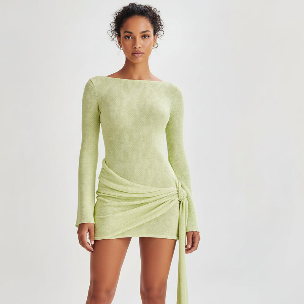 Women's Y2K Slim Long Sleeve V-Back Bodycon Mini Dress