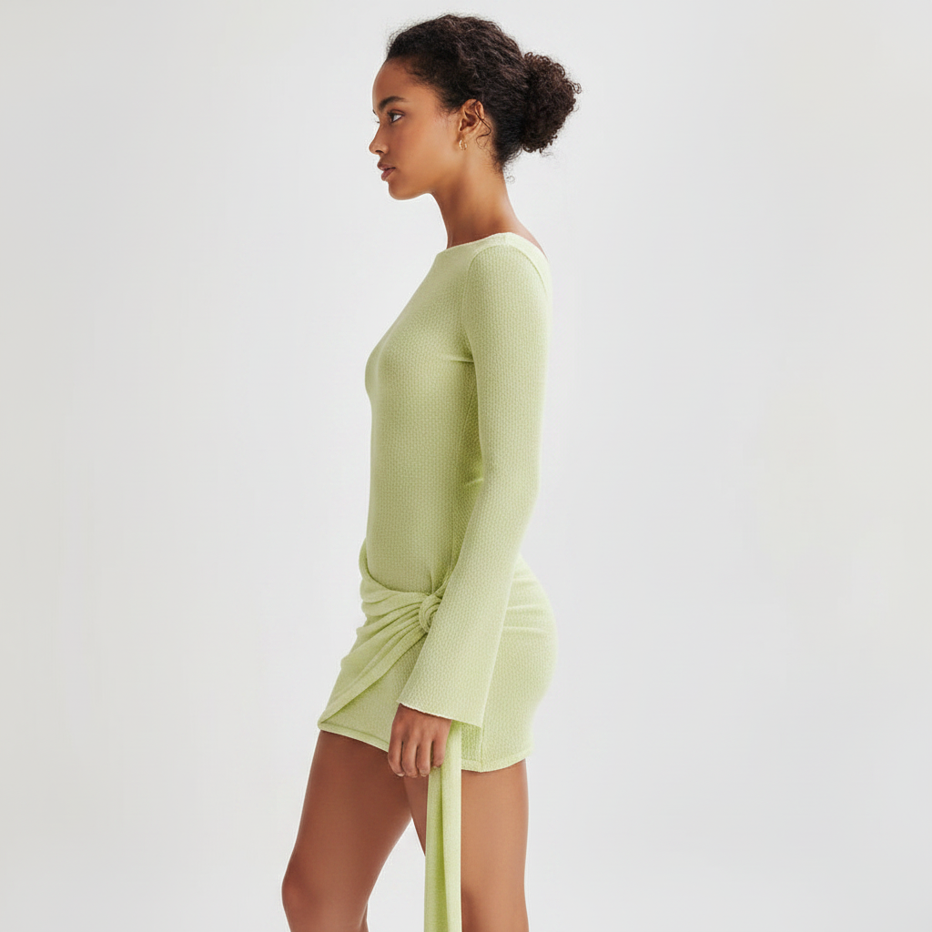 Women's Y2K Slim Long Sleeve V-Back Bodycon Mini Dress