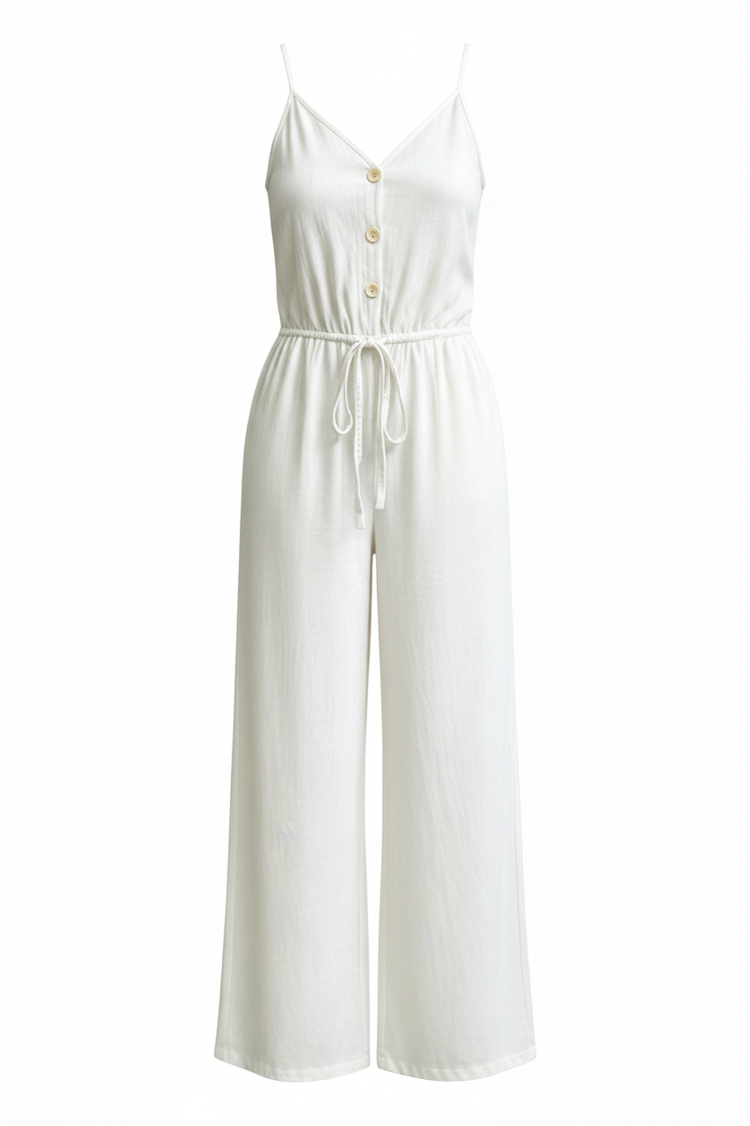 Women's Solid-Colour Casual Belted Strap Jumpsuit
