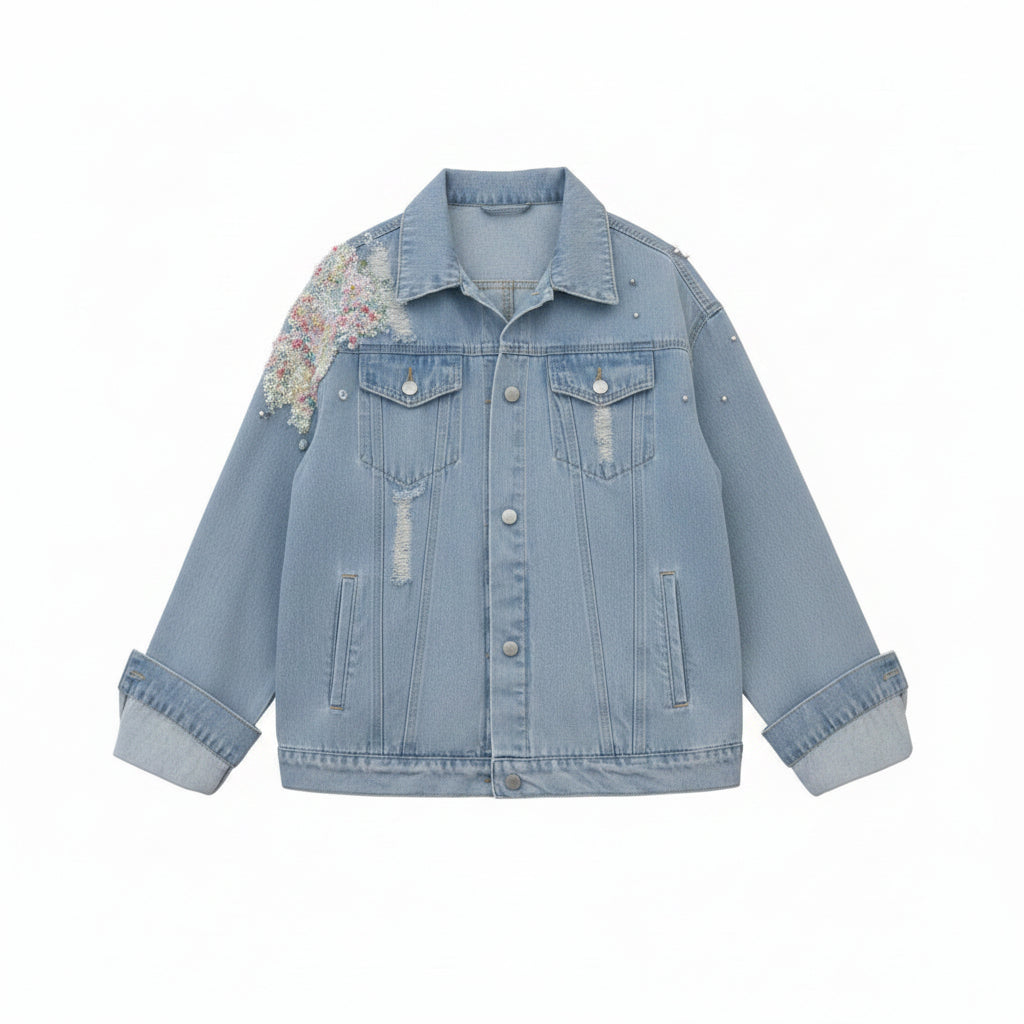 Women's Korean-Style Loose Embroidered Denim Jacket