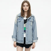 Women's Korean-Style Loose Embroidered Denim Jacket