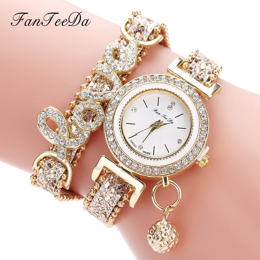 FanTeeDa Rhinestone Bracelet Watch Set