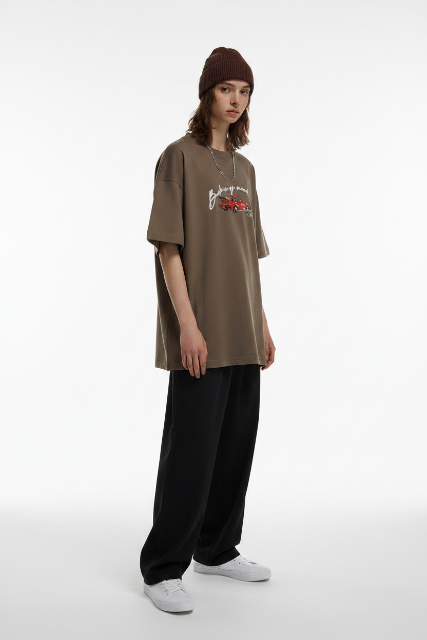 Unisex Tide Brand Car Night Print T-Shirt