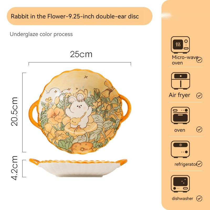 Ceramic Tableware Cartoon Large Binaural Plate Good-looking Steak Plate Fruit Salad Bowl