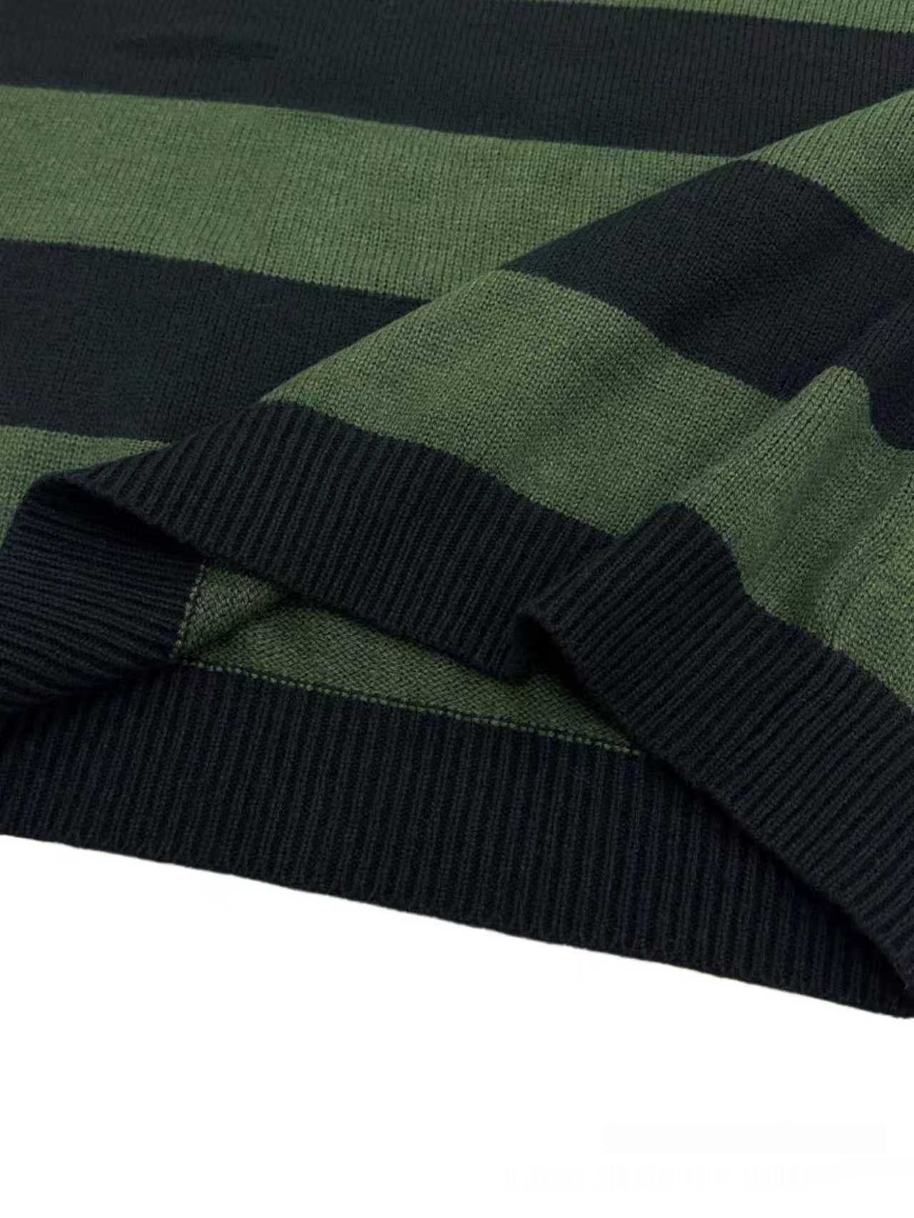 Men's Casual V-Neck Contrast Stripe Long-Sleeve Knit Pullover