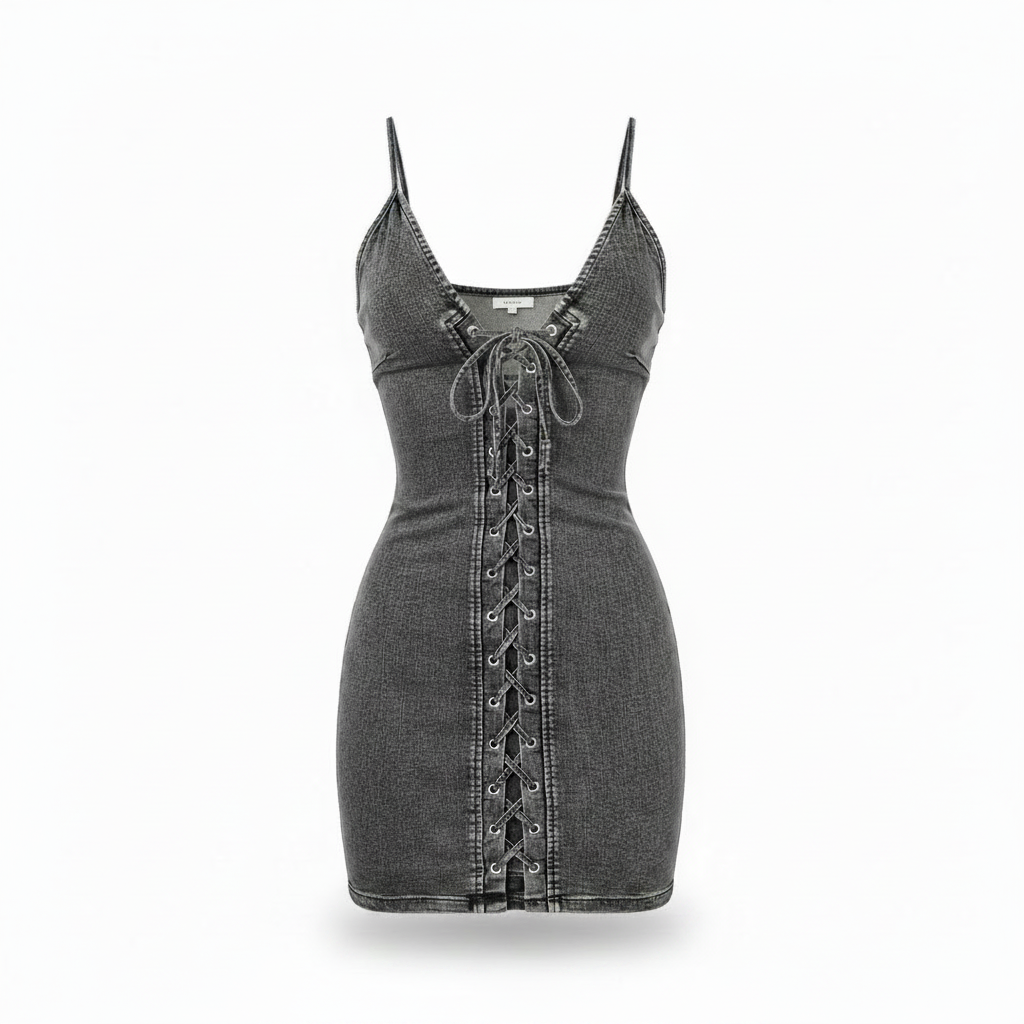 Women's Elastic Denim Tie Up Dress