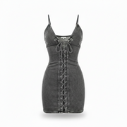 Women's Elastic Denim Tie Up Dress