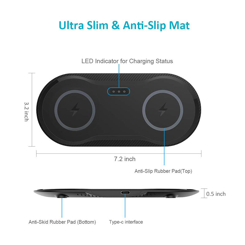 Dual Wireless Fast Charging Pad for Two Phones
