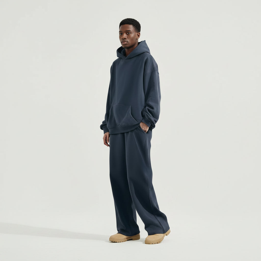 Men's Hooded Fleece-Lined Loose Sweatshirt Set