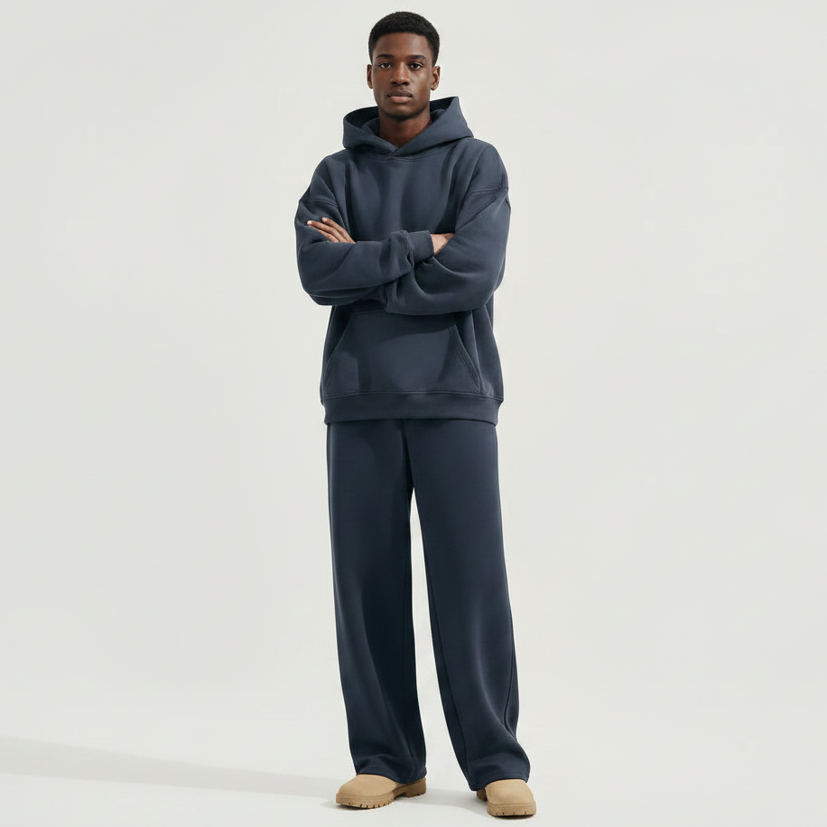 Men's Hooded Fleece-Lined Loose Sweatshirt Set