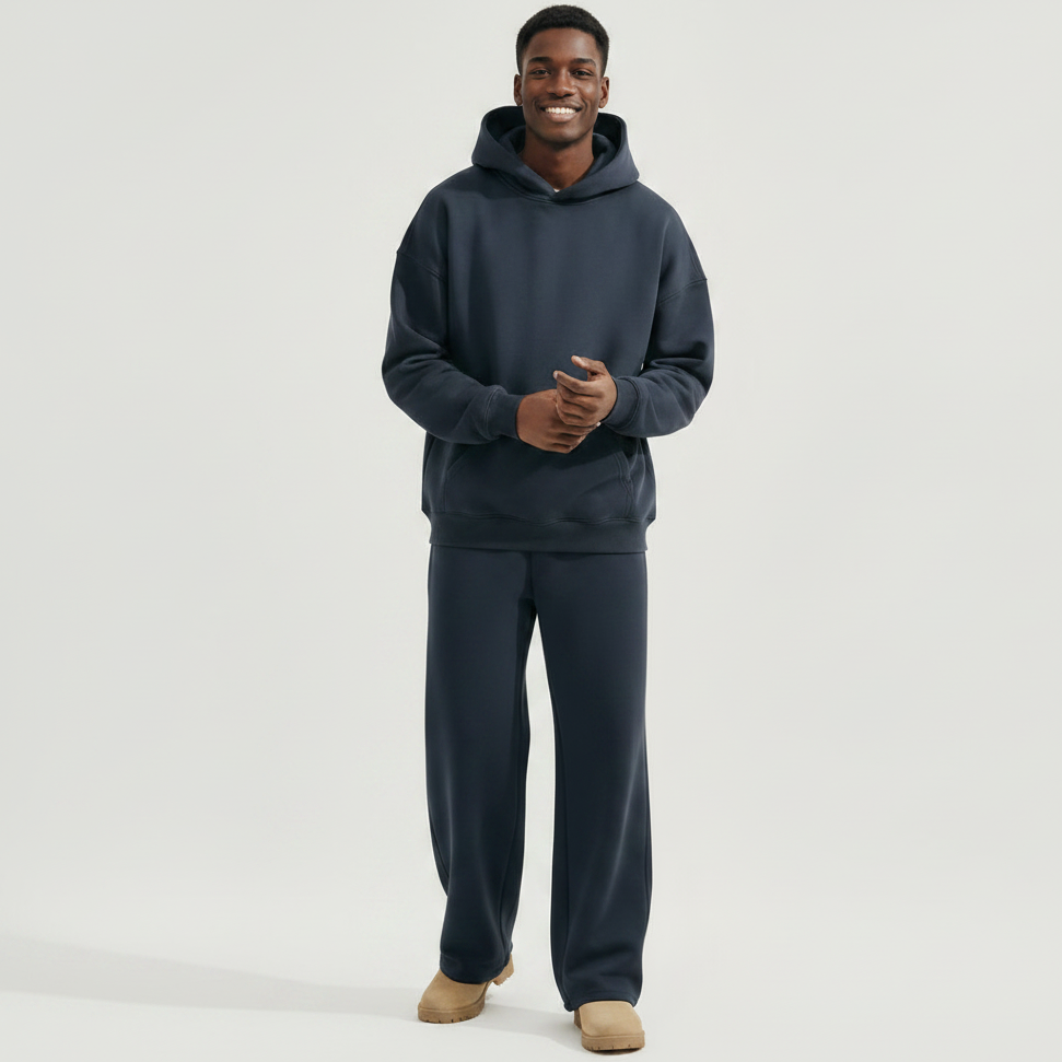 Men's Hooded Fleece-Lined Loose Sweatshirt Set
