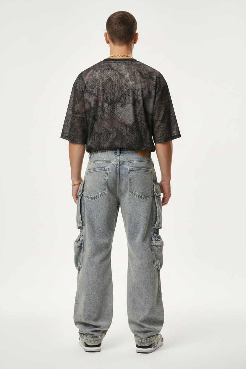 Men's Retro Straight-Leg Jeans with Multi-Pockets