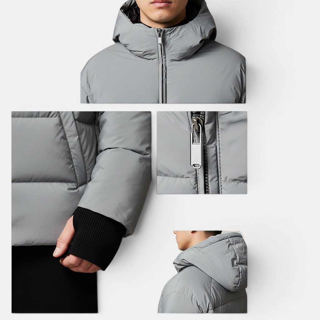 Men's Windproof Hooded Down Parka Jacket – Short & Lightweight