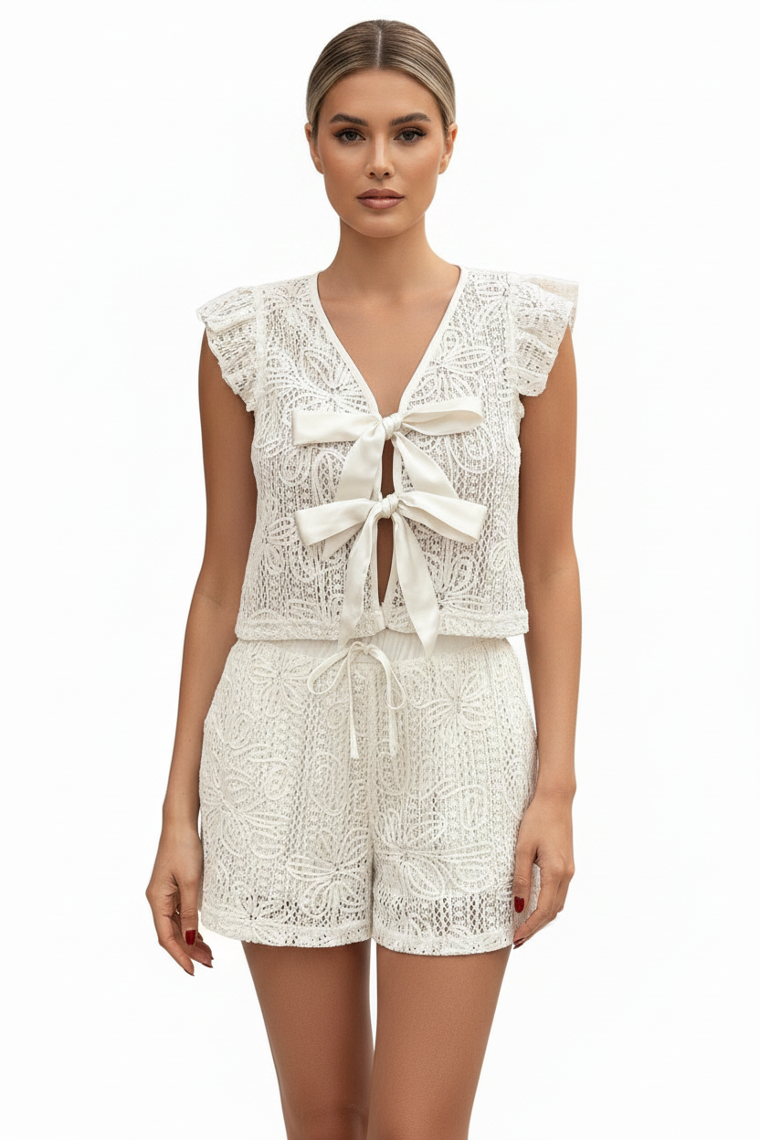 Dames overhemd top en trekkoord shorts set