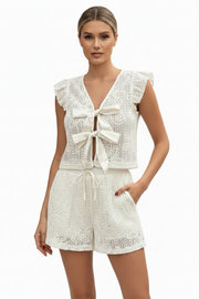 Women's Embroidered Floral Shirt & Drawstring Shorts Set
