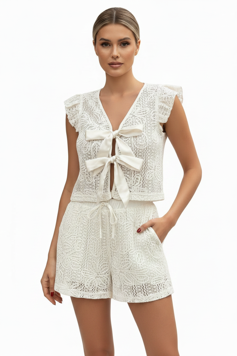 Dames overhemd top en trekkoord shorts set