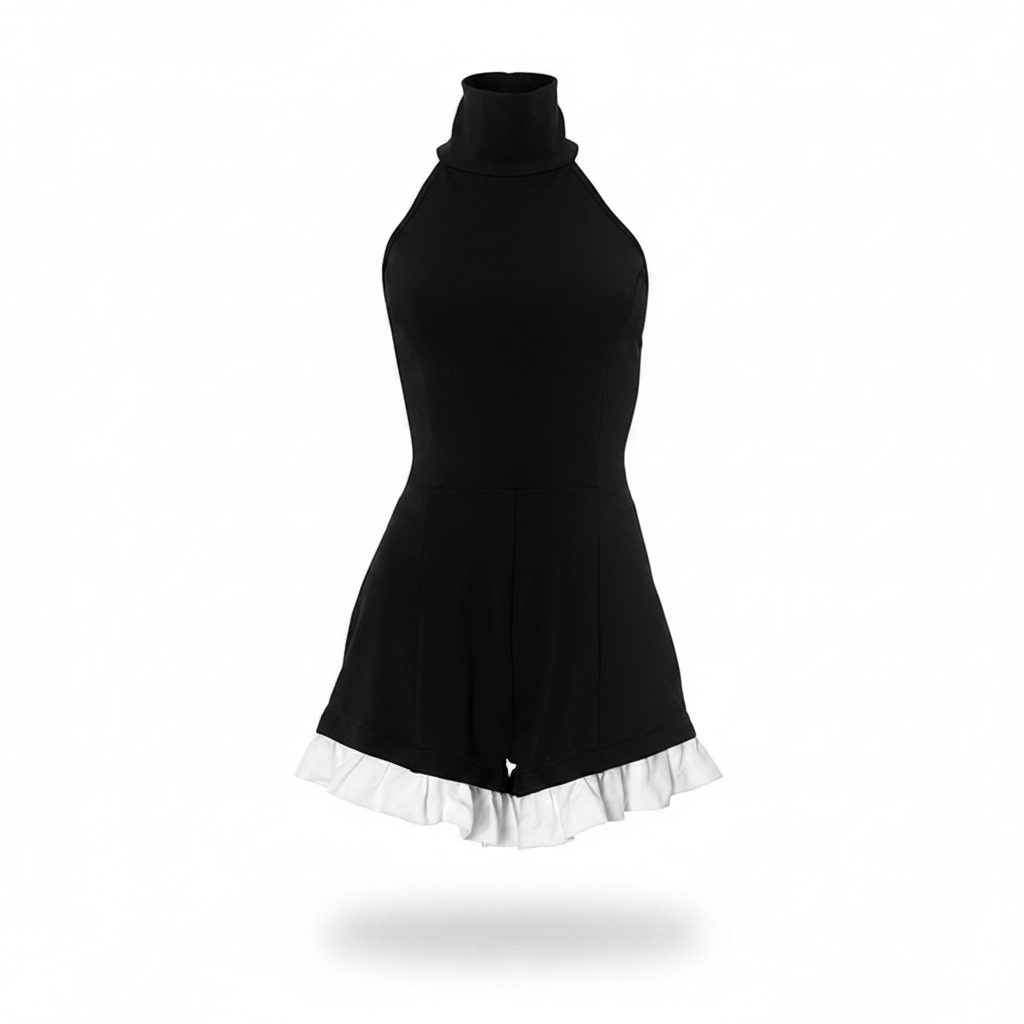 Women's Contrast Colour Halter Backless Shorts Jumpsuit