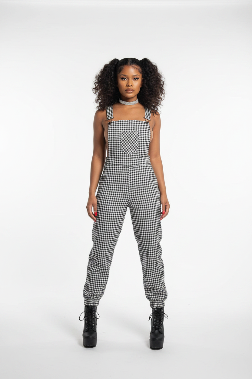 Women's Plaid Suspender Ankle-Tied Jumpsuit