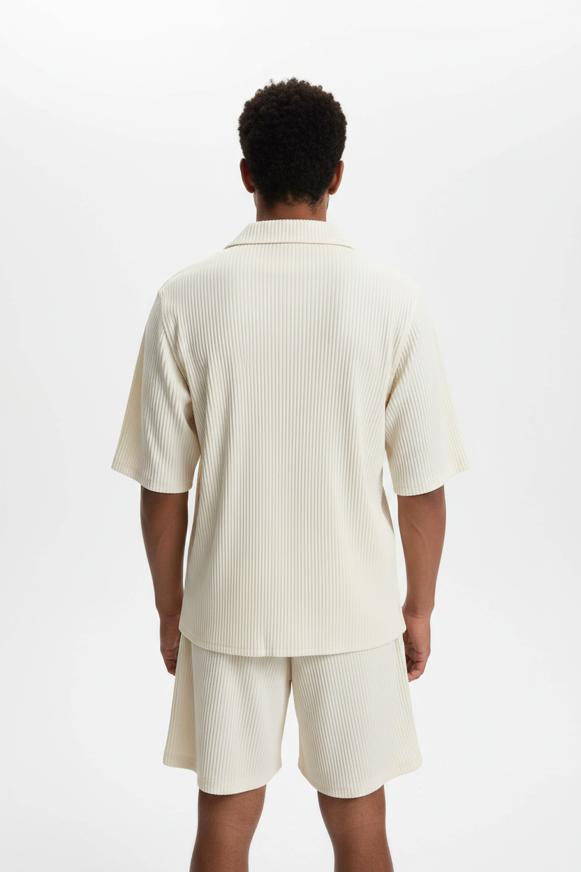 Men's Corduroy Polo Collar Sports T-Shirt & Shorts Set