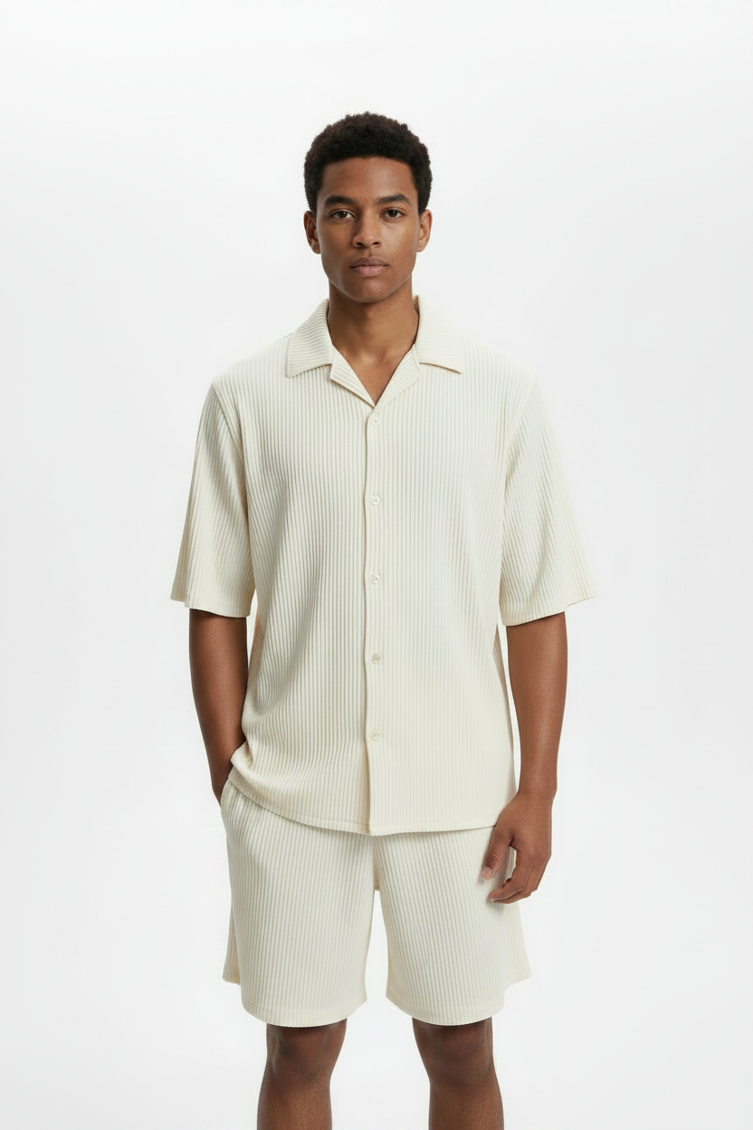 Men's Corduroy Polo Collar Sports T-Shirt & Shorts Set