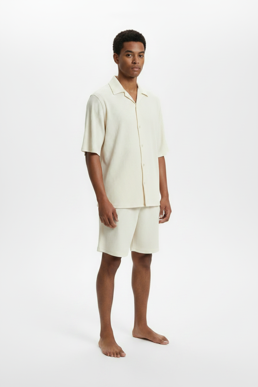 Men's Corduroy Polo Collar Sports T-Shirt & Shorts Set