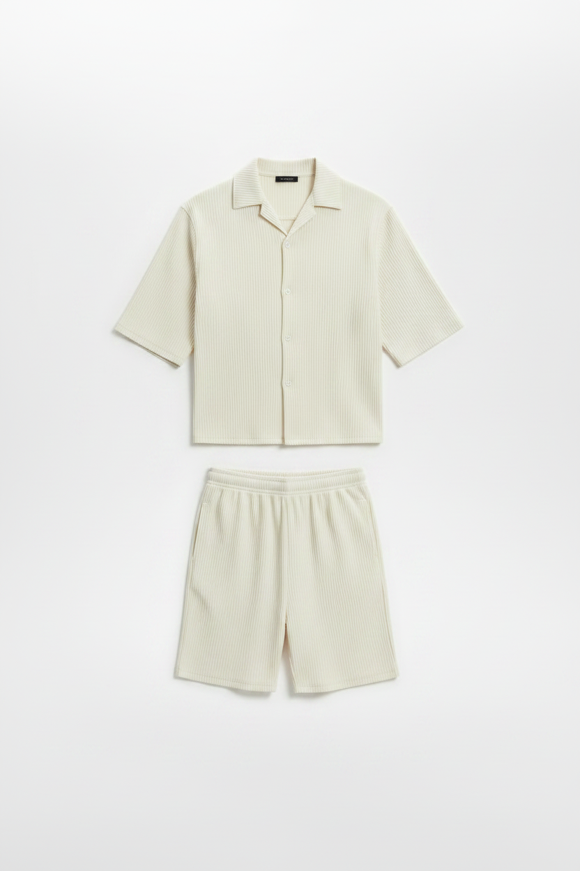Men's Corduroy Polo Collar Sports T-Shirt & Shorts Set