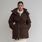 Women's Casual Waist-Cinching Hooded Mid-Length Padded Jacket
