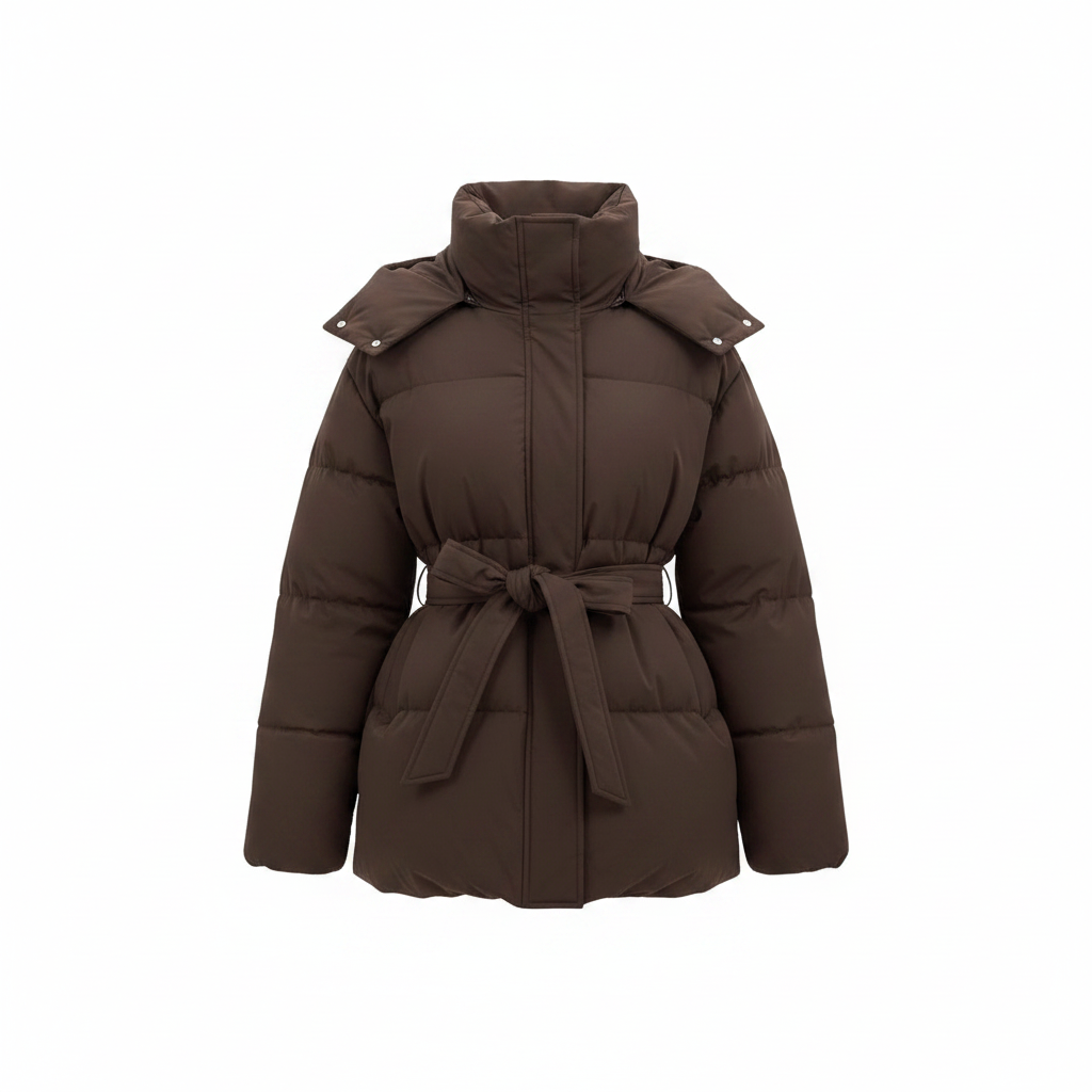 Women's Casual Waist-Cinching Hooded Mid-Length Padded Jacket