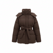 Women's Casual Waist-Cinching Hooded Mid-Length Padded Jacket