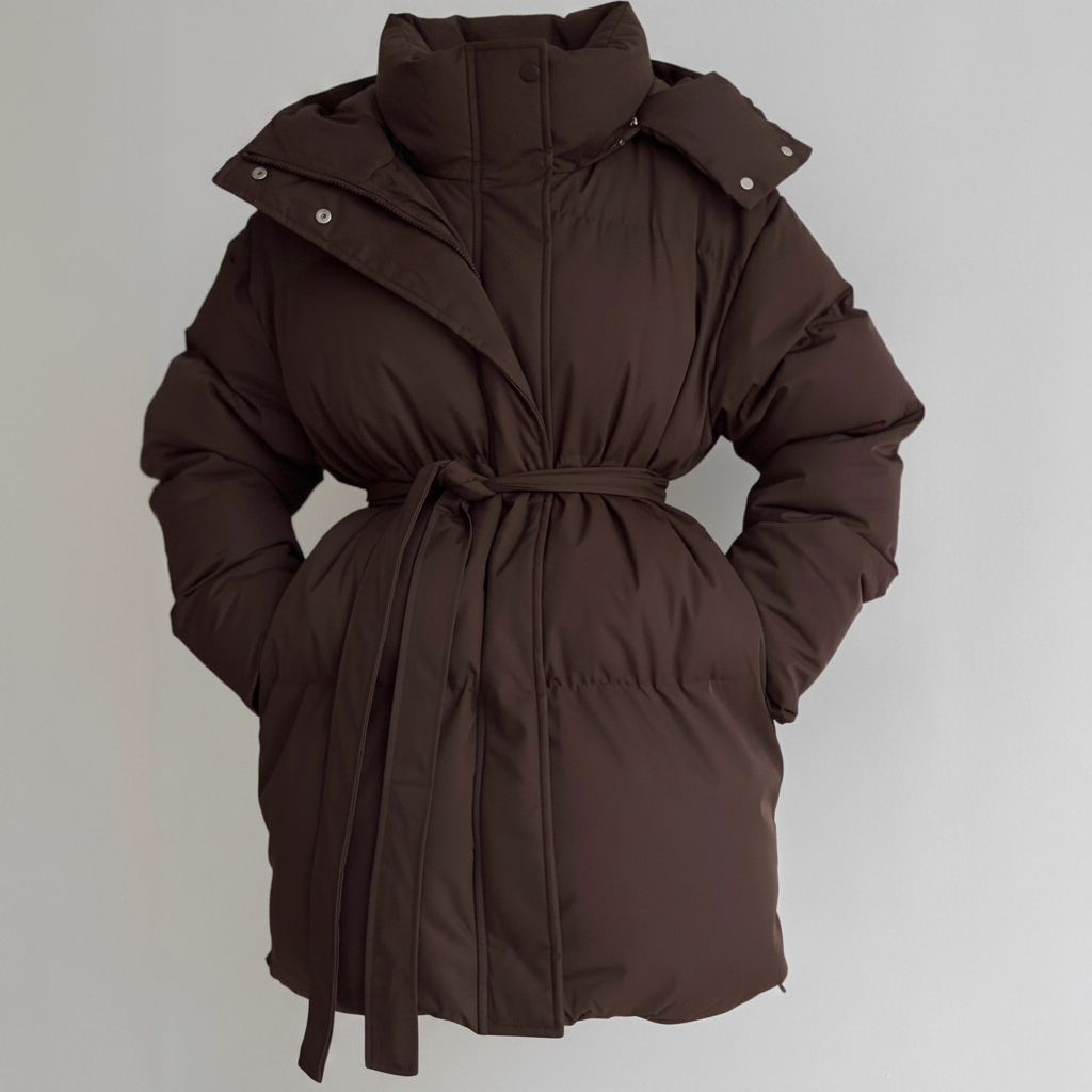 Women's Casual Waist-Cinching Hooded Mid-Length Padded Jacket