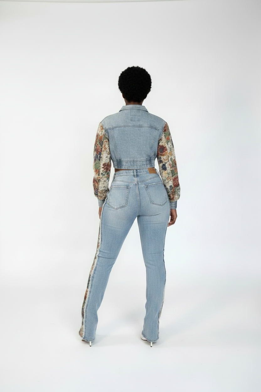 New Retro Jeans Women's Stitching Fashion Side Lace Suit