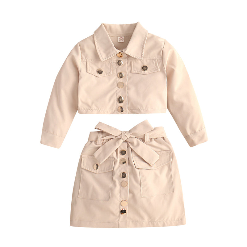 Women's Long-Sleeve Bow Jacket & A-Line Skirt Two-Piece Outfit