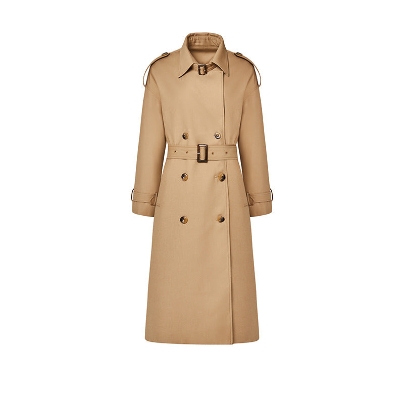 Women's Stand Collar Double-Breasted Trench Coat – Adjustable