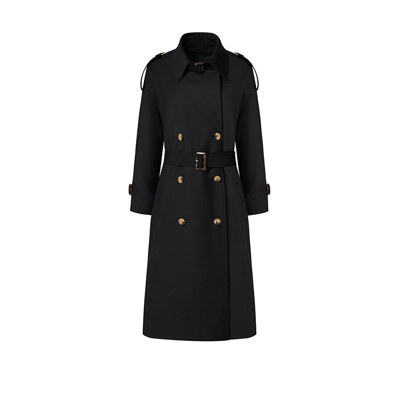 Women's Stand Collar Double-Breasted Trench Coat – Adjustable