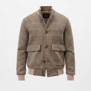 Tweed Fleece Cropped Slim-Fit Bomber Jacket with Stand Collar