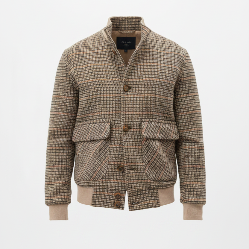 Tweed Fleece Cropped Slim-Fit Bomber Jacket with Stand Collar
