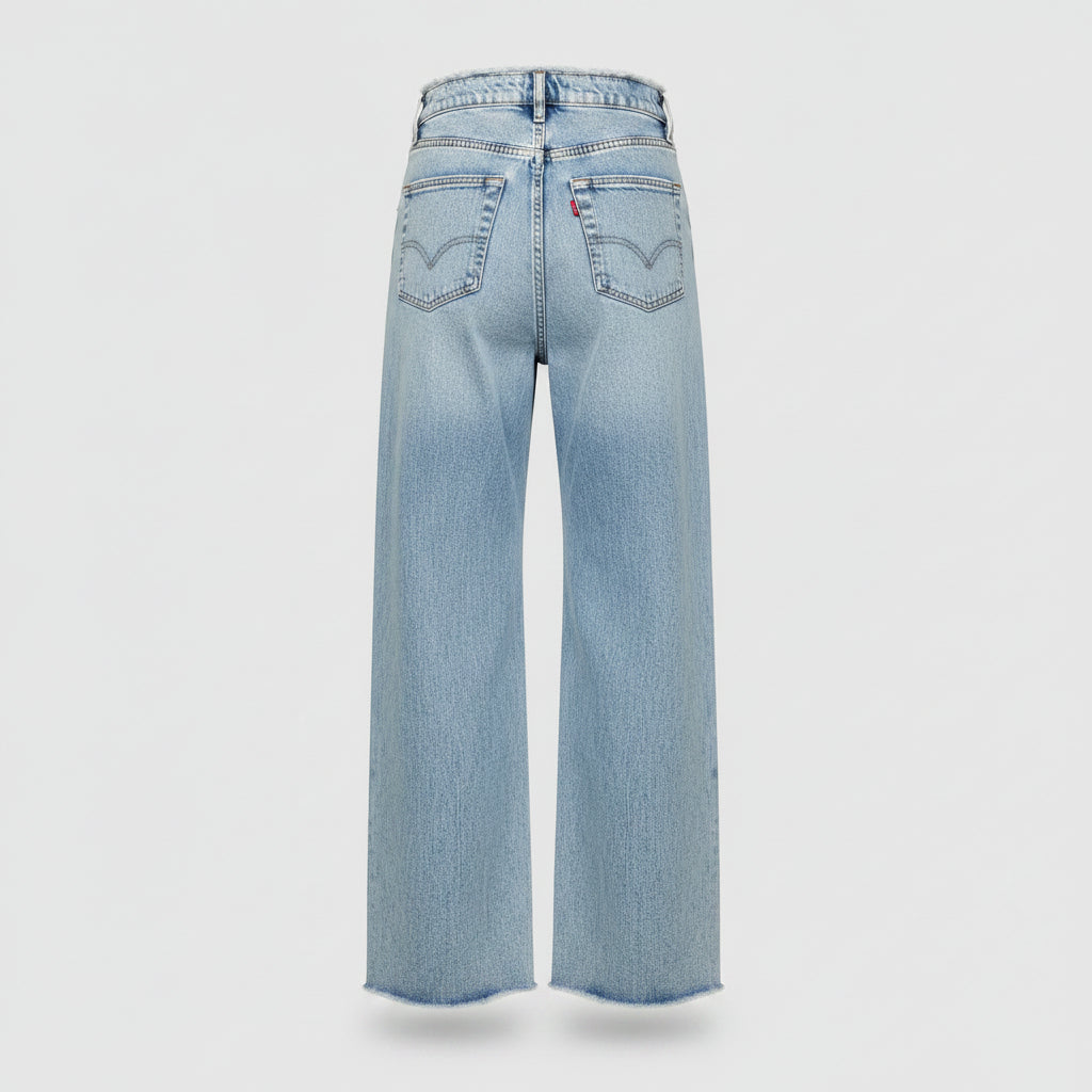 Raw Hem Jeans Women's High Waist Slimming Draping Baggy Pants Wide Leg Pants