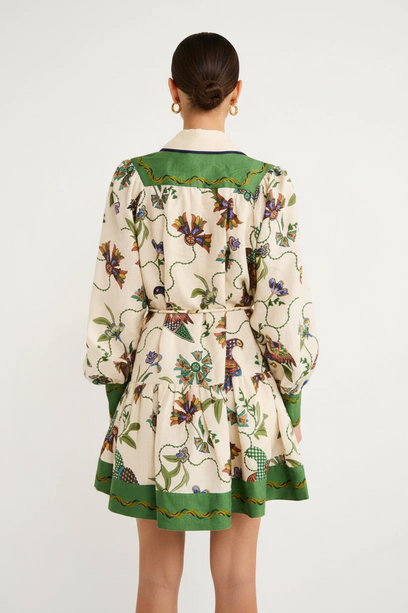 Women's Long Sleeve Printed Lapel Dress