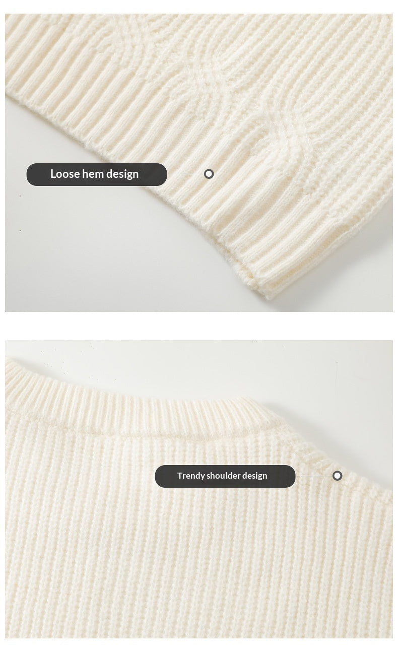 Men's Solid-Colour Retro Crew Neck Long-Sleeve Knitted Sweater