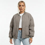 Women's Chic Buckle Solid Color Long-Sleeve Winter Coat
