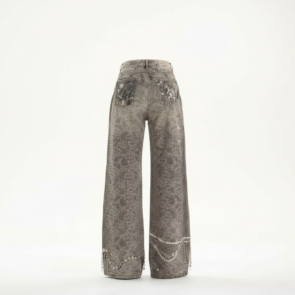 Retro Washed Worn Jeans Loose Straight Wide-leg Pants