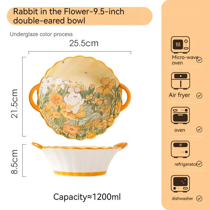 Ceramic Tableware Cartoon Large Binaural Plate Good-looking Steak Plate Fruit Salad Bowl