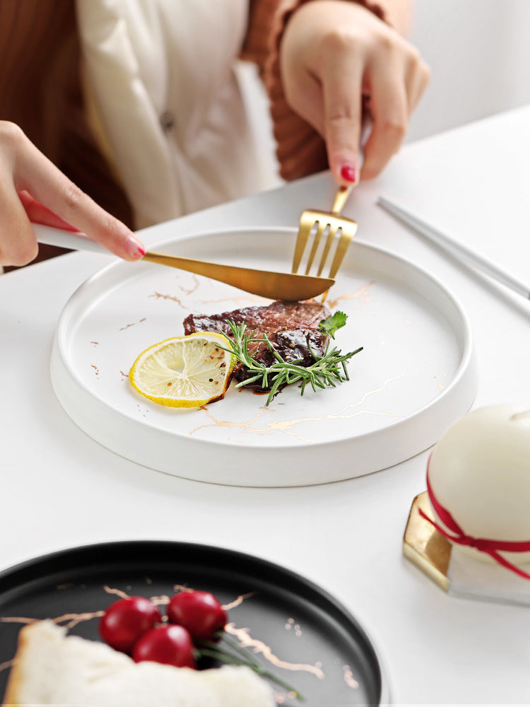 Marbled ceramic steak dinner plate