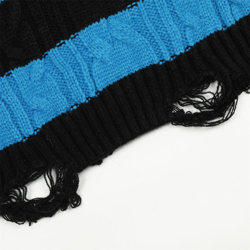Men's Contrast Colour Striped Round Neck Sweater