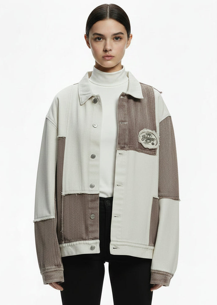 Colour Contrast Patchwork Irregular Jacket Coat
