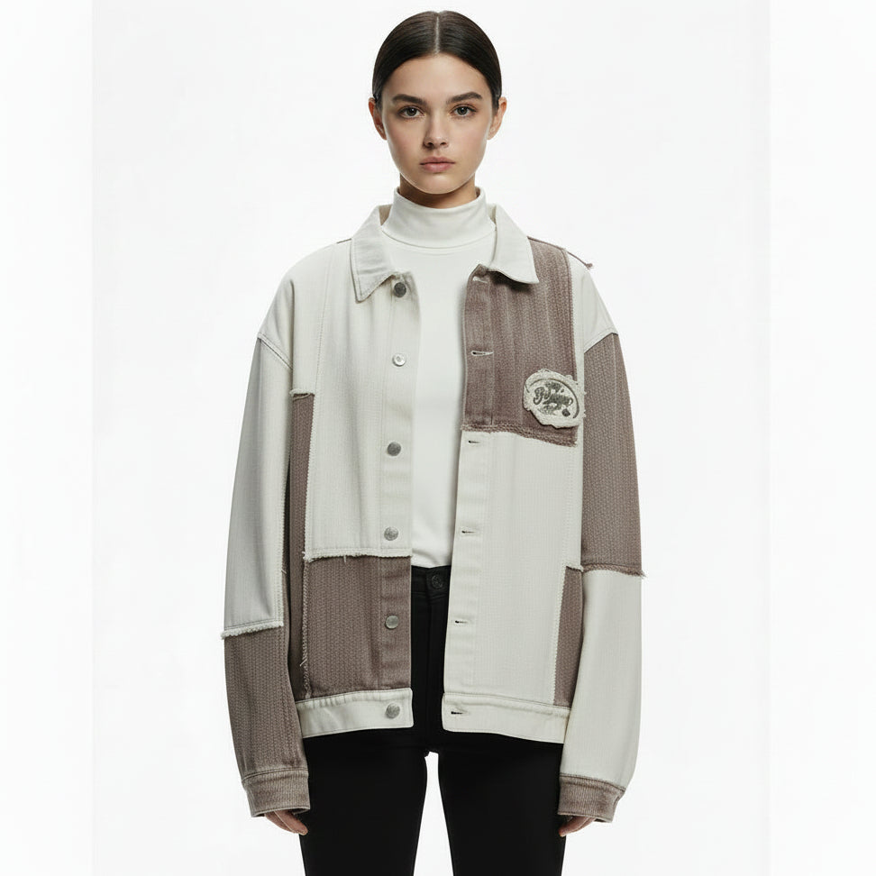 Colour Contrast Patchwork Irregular Jacket Coat