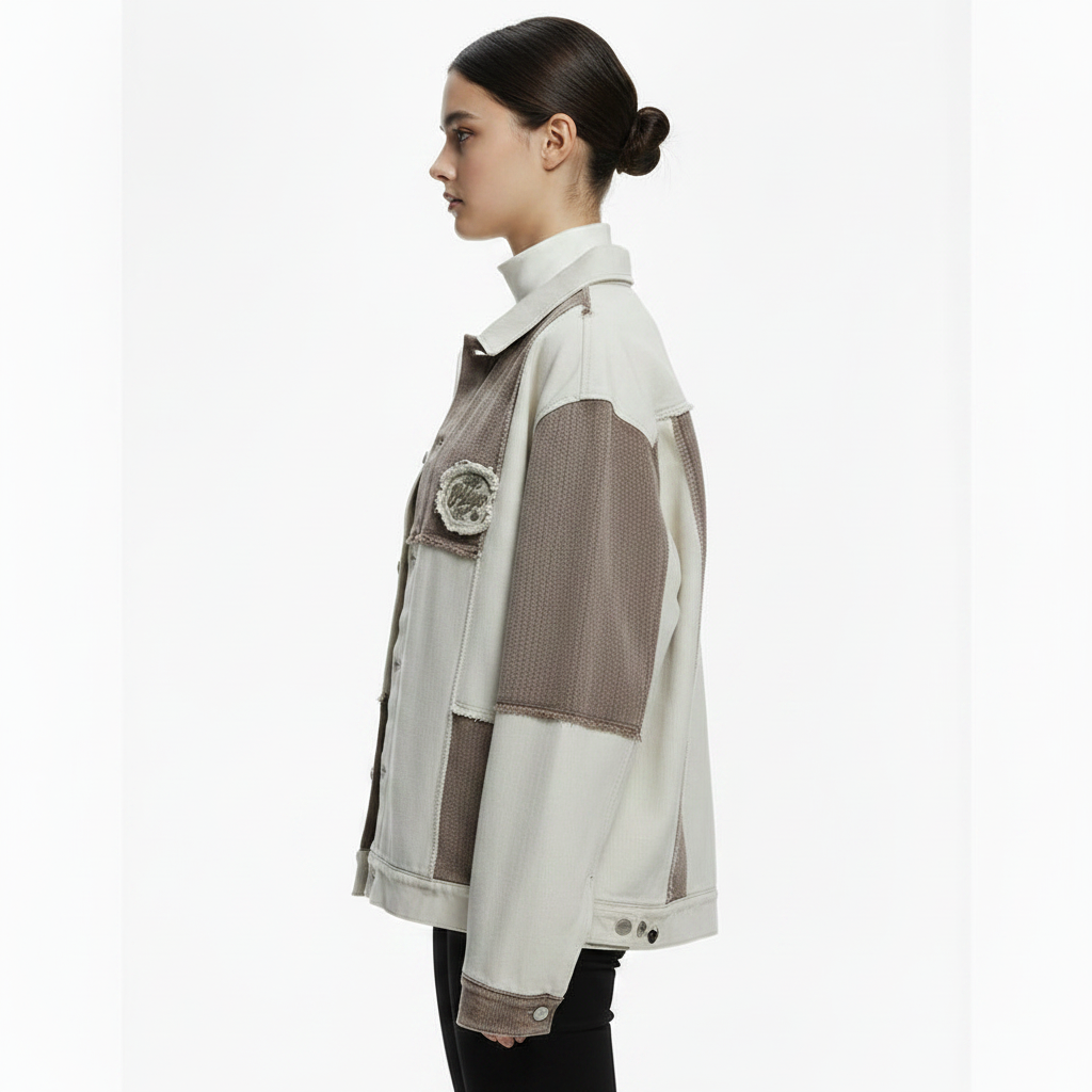 Colour Contrast Patchwork Irregular Jacket Coat