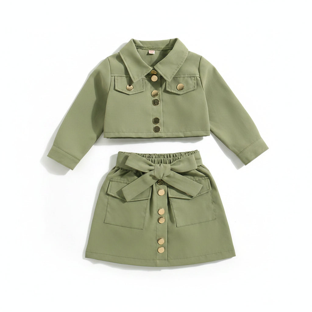 Women's Long-Sleeve Bow Jacket & A-Line Skirt Two-Piece Outfit