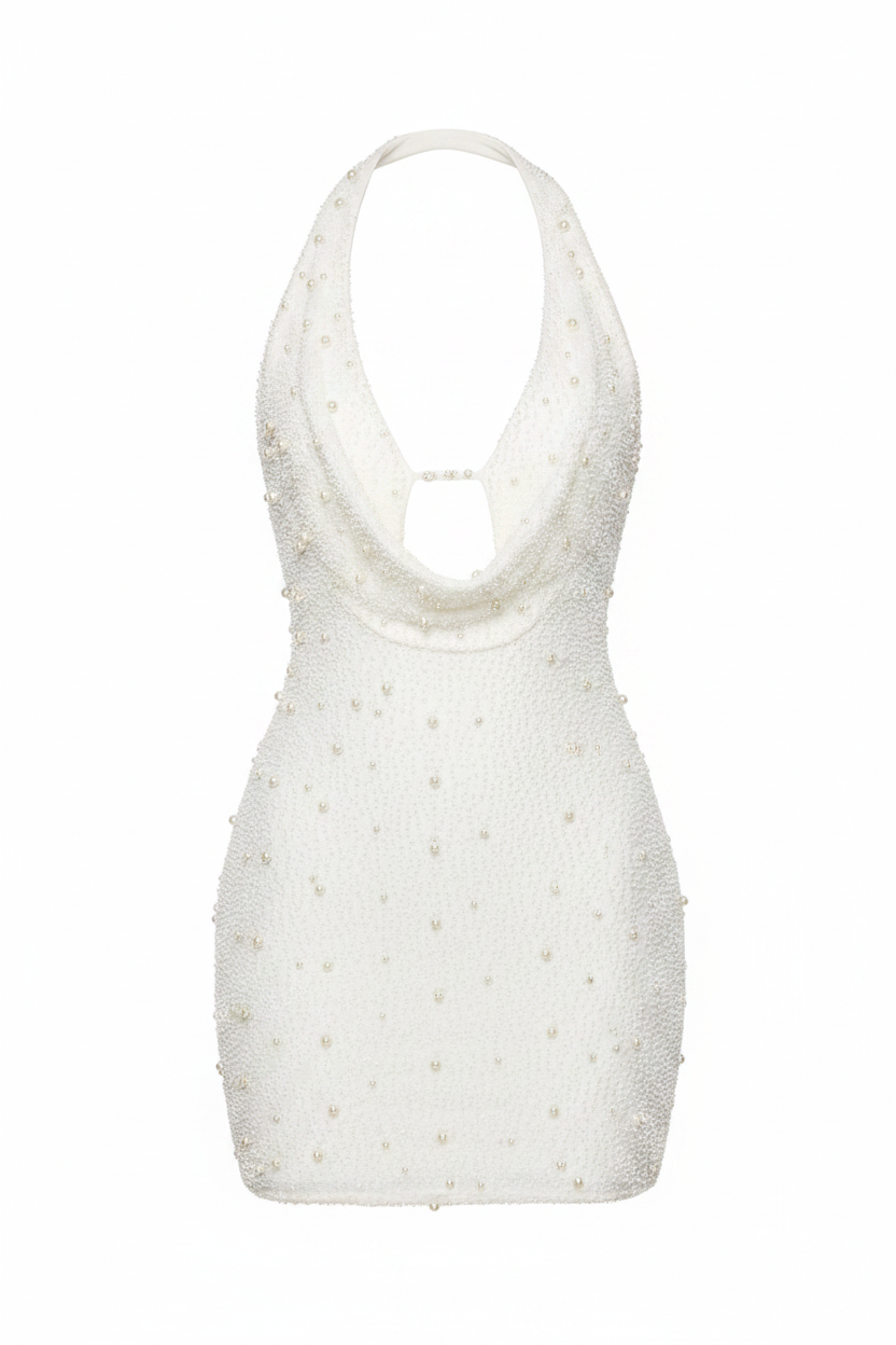 Beaded Pockets Collar Hollow-out Vest Type Dress
